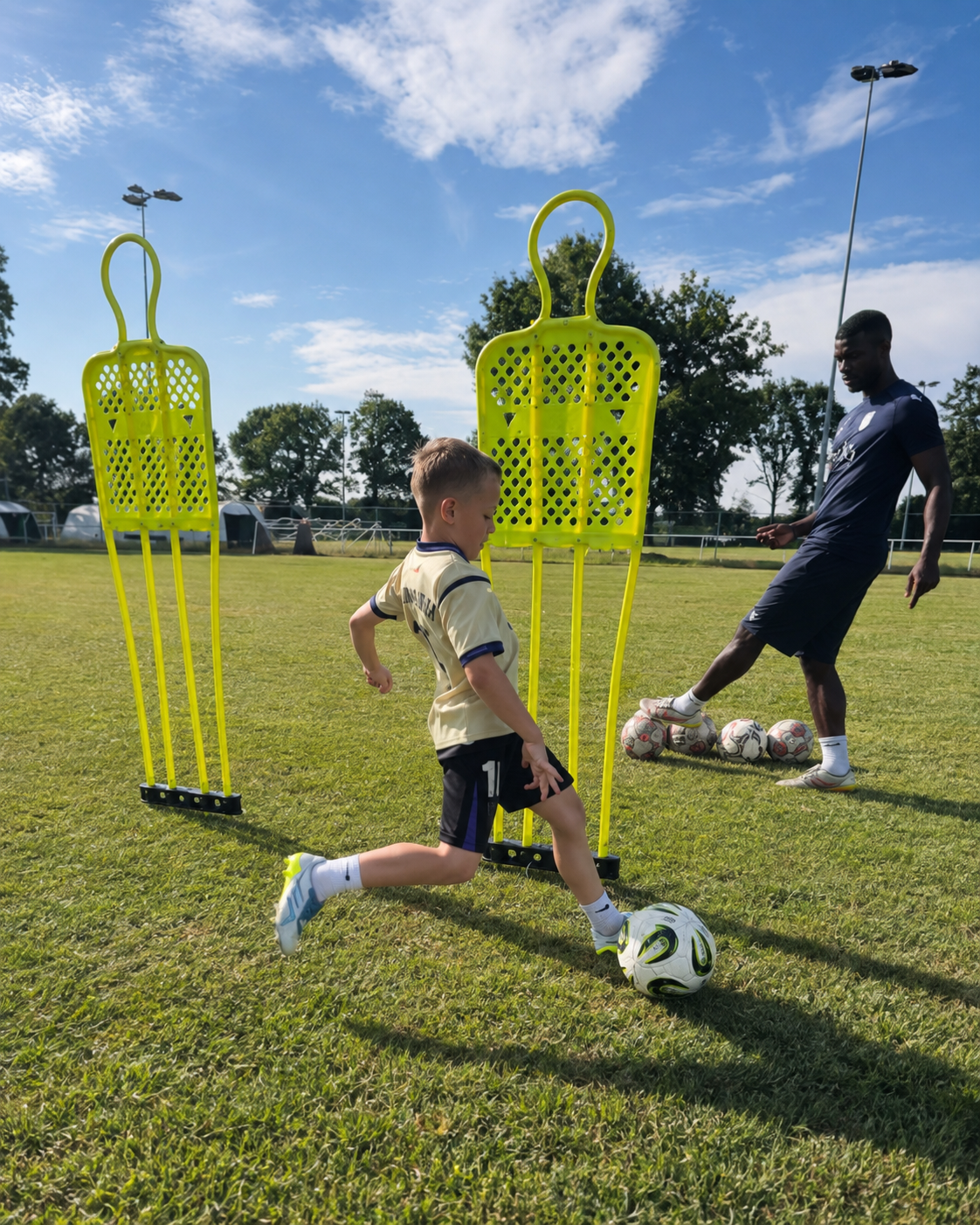 Coach guiding a young player through an individual practice